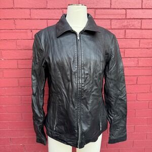 Wilsons Leather Maxima Black Motorcycle Jacket Women Large Cafe Racer Thinsulate